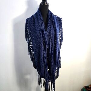 Mixit Deep Blue Fringed Infinity Scarf One Size